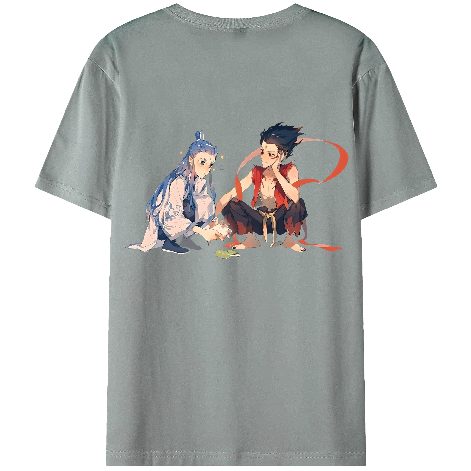 （画像用） Ne Zha 2 ナタ 魔童の大暴れ 綿100％ メンズ半袖Tシャツ（バックプリント） 通気性